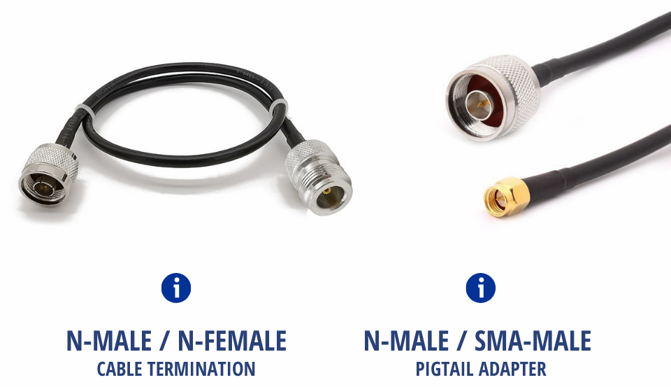 Reference Image: N-Male / N-Female Cable Termination and N-Male / SMA-Male Pigtal Cable