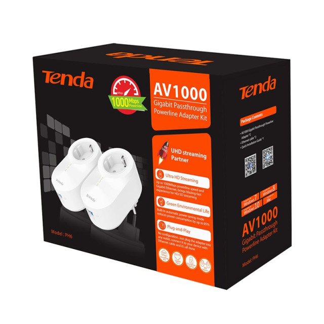 [PH6] Tenda PH6 - AV1000 Gigabit Passthrough Powerline Adapter Kit