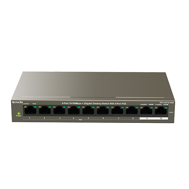 Tenda TEF1110P-8-102W Network Switch with 8-port PoE (8-Port 10/100Mbps plus 2-Gigabit)