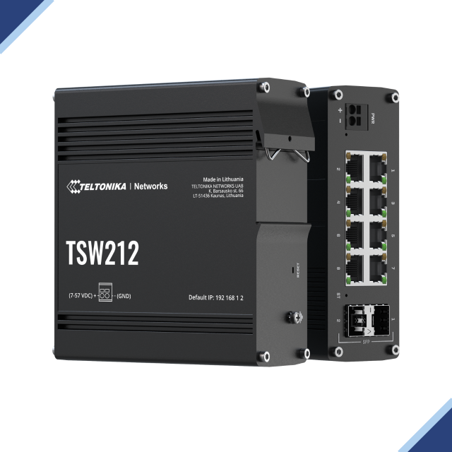Teltonika TSW212: Managed Industrial Network Switch with 8 Gigabit Ethernet Ports and 2 SFP Ports